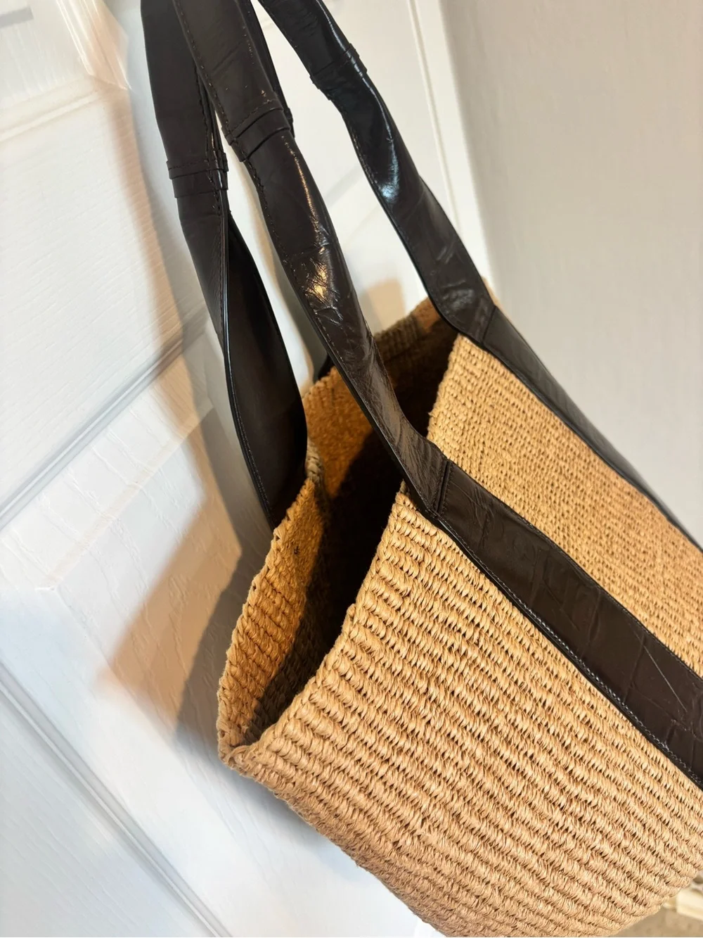 Chloe Tan Straw Tote with Dark Brown Leather Straps